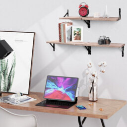 Pair Of Rustic Industrial Floating Wall Shelves - Wood & Metal Storage Display - thumbnail 6