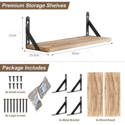 Pair Of Rustic Industrial Floating Wall Shelves - Wood & Metal Storage Display - thumbnail 2
