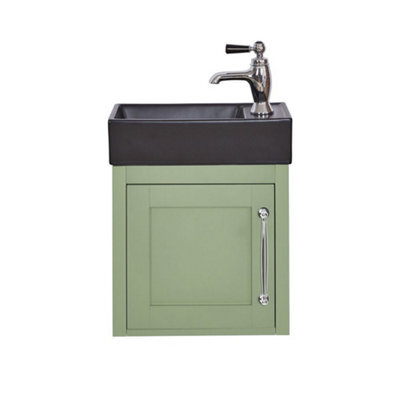 Homestylestore Pastel Green 400mm Wall Hung Bathroom Vanity Unit Black Basin And Chrome T Bar Handle - image 1
