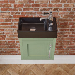 Homestylestore Pastel Green 400mm Wall Hung Bathroom Vanity Unit Black Basin And Chrome T Bar Handle - thumbnail 2