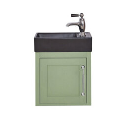 Homestylestore Pastel Green 400mm Wall Hung Bathroom Vanity Unit Black Basin And Chrome T Bar Handle - thumbnail 1