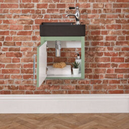 Homestylestore Pastel Green 400mm Wall Hung Bathroom Vanity Unit Black Basin And Chrome T Bar Handle - thumbnail 3