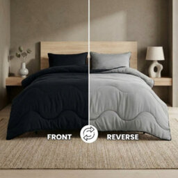 Charcoal Black 10.5 Tog Coverless Duvet Set With Pillowcases Reversible Microfibre Bedding Modern Wave Pattern Lightweight - thumbnail 5