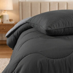 Charcoal Black 10.5 Tog Coverless Duvet Set With Pillowcases Reversible Microfibre Bedding Modern Wave Pattern Lightweight - thumbnail 4
