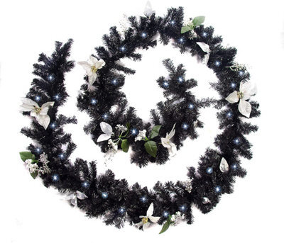 Best Artificial 12Ft Black & Silver Decorated Christmas Garland & 100 Bright White Battery Leds Banister Staircase - image 1