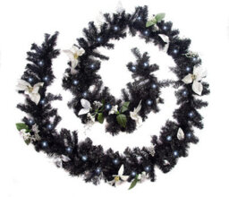 Best Artificial 12Ft Black & Silver Decorated Christmas Garland & 100 Bright White Battery Leds Banister Staircase