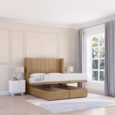 "Sloomy Falcon Latte Dumfries 6Ft Ottoman Bed End Opening With Sprung Memory Mattress & 54"" Headboard-Super King" - image 1