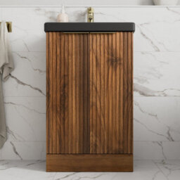 Aveli Fluted 500mm Bathroom Vanity Unit Basin Floorstanding Cupboard Soft Close Walnut - thumbnail 1