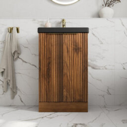 Aveli Fluted 500mm Bathroom Vanity Unit Basin Floorstanding Cupboard Soft Close Walnut - thumbnail 2