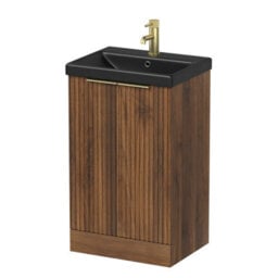 Aveli Fluted 500mm Bathroom Vanity Unit Basin Floorstanding Cupboard Soft Close Walnut - thumbnail 5