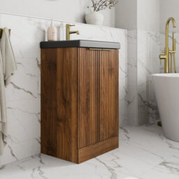 Aveli Fluted 500mm Bathroom Vanity Unit Basin Floorstanding Cupboard Soft Close Walnut - thumbnail 3