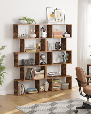LEDREM Bookshelf, 5-Tier Bookcase, Room Divider, Cube Display Shelf, Freestanding Storage Shelf, For Living Room, Bedroom, Rustic Brown - image 1