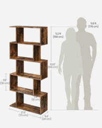 LEDREM Bookshelf, 5-Tier Bookcase, Room Divider, Cube Display Shelf, Freestanding Storage Shelf, For Living Room, Bedroom, Rustic Brown - thumbnail 6