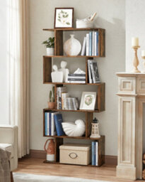 LEDREM Bookshelf, 5-Tier Bookcase, Room Divider, Cube Display Shelf, Freestanding Storage Shelf, For Living Room, Bedroom, Rustic Brown - thumbnail 4