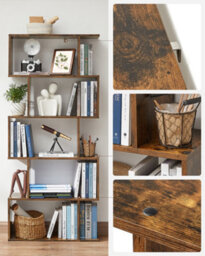 LEDREM Bookshelf, 5-Tier Bookcase, Room Divider, Cube Display Shelf, Freestanding Storage Shelf, For Living Room, Bedroom, Rustic Brown - thumbnail 7