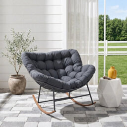 Grey Large Nest Rocking Chair Padded Cushion Accent Chair Indoor Lounge Chair - thumbnail 1