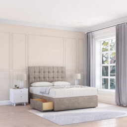 "Sloomy 4Ft Alabama Divan Bed Base Pebble Plush ,no Drawers & 26"" Struts Headboard - Small Double"