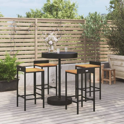 Berkfield 5 Piece Garden Bar Set Black Poly Rattan&solid Wood Acacia - image 1