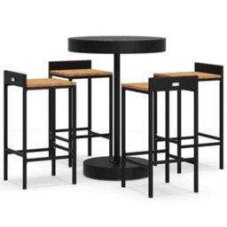 Berkfield 5 Piece Garden Bar Set Black Poly Rattan&solid Wood Acacia - thumbnail 2