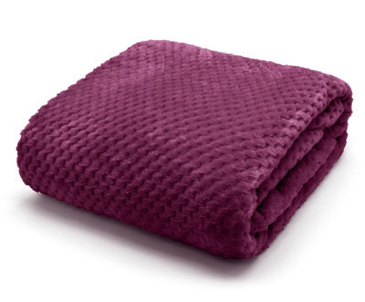Homes & Linen Waffle Luxury Flannel Fleece Throw Blanket Sofa Couch Waffle Teddy Soft All Seasons Bed Throw Blanket 150X200Cm-Plum