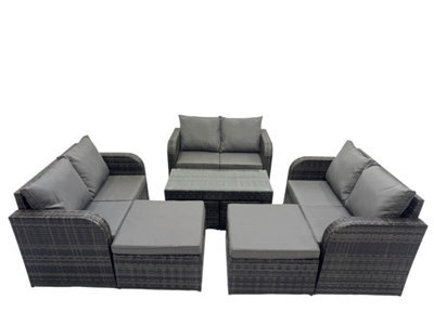Fimous 3 Seater Sofa Reclining Chair Coffee Table Set Rattan Garden Outdoor Furniture Set With 2 Big Footstools Dark Grey Mixed - image 1