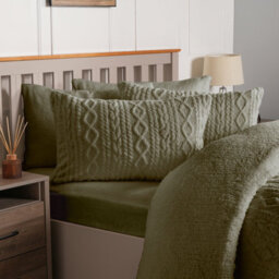OHS Fleece Duvet Cover Set Cable Knit Warm Reversible Quilt Supersoft Warm Bedding - thumbnail 3