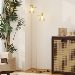 Homcom Standing Lamp With Adjustable Dual Head, Modern Floor Lamp, Gold Tone - thumbnail 8