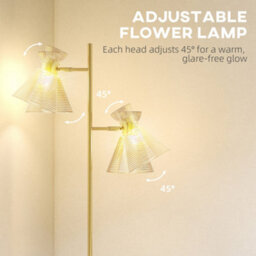 Homcom Standing Lamp With Adjustable Dual Head, Modern Floor Lamp, Gold Tone - thumbnail 4