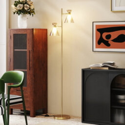 Homcom Standing Lamp With Adjustable Dual Head, Modern Floor Lamp, Gold Tone - thumbnail 9