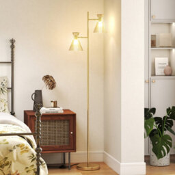 Homcom Standing Lamp With Adjustable Dual Head, Modern Floor Lamp, Gold Tone - thumbnail 7
