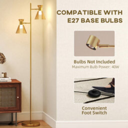 Homcom Standing Lamp With Adjustable Dual Head, Modern Floor Lamp, Gold Tone - thumbnail 5