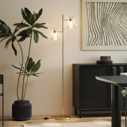 Homcom Standing Lamp With Adjustable Dual Head, Modern Floor Lamp, Gold Tone - thumbnail 6