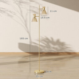 Homcom Standing Lamp With Adjustable Dual Head, Modern Floor Lamp, Gold Tone - thumbnail 3