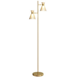 Homcom Standing Lamp With Adjustable Dual Head, Modern Floor Lamp, Gold Tone - thumbnail 2