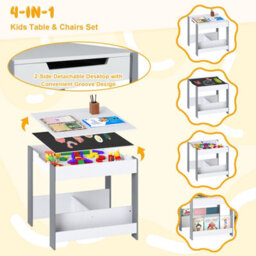 Gainoom Kids Grey Table And Chairs Set Toddler Wooden Activity Desk W/ Reversible Tabletop - thumbnail 7