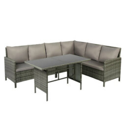 Alia Rattan Garden Corner 6 Seater Outdoor Sofa Dining Set With Glass Table Grey, Garden Furniture Set - thumbnail 4