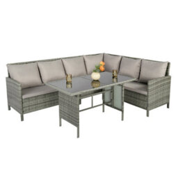 Alia Rattan Garden Corner 6 Seater Outdoor Sofa Dining Set With Glass Table Grey, Garden Furniture Set - thumbnail 3