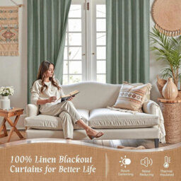 Ameha Sage Green Curtain Plain 100%blackout Winter Summer Energy Efficient Thermal Insulated Drapes Bedroom Living Room 90X90' Uk - thumbnail 8