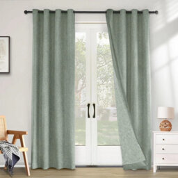 Ameha Sage Green Curtain Plain 100%blackout Winter Summer Energy Efficient Thermal Insulated Drapes Bedroom Living Room 90X90' Uk - thumbnail 4