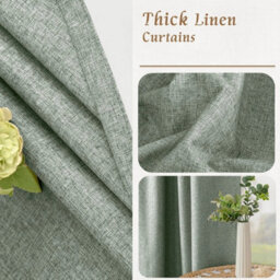 Ameha Sage Green Curtain Plain 100%blackout Winter Summer Energy Efficient Thermal Insulated Drapes Bedroom Living Room 90X90' Uk - thumbnail 6