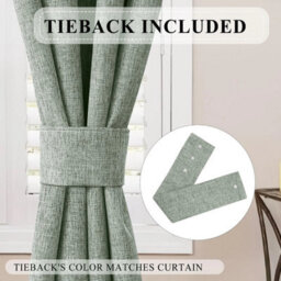 Ameha Sage Green Curtain Plain 100%blackout Winter Summer Energy Efficient Thermal Insulated Drapes Bedroom Living Room 90X90' Uk - thumbnail 5