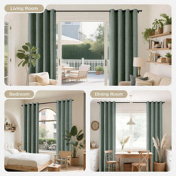Ameha Sage Green Curtain Plain 100%blackout Winter Summer Energy Efficient Thermal Insulated Drapes Bedroom Living Room 90X90' Uk - thumbnail 2