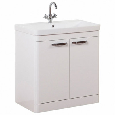 Clifton Bathroom 2-Door Floor Standing Vanity Unit With Basin 800mm Wide White 1 Tap Hole - White Gloss - Brassware Not Included - image 1