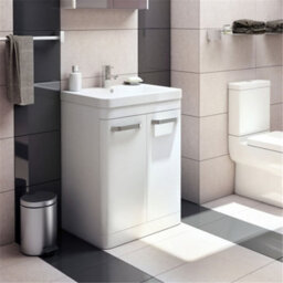 Clifton Bathroom 2-Door Floor Standing Vanity Unit With Basin 800mm Wide White 1 Tap Hole - White Gloss - Brassware Not Included - thumbnail 2