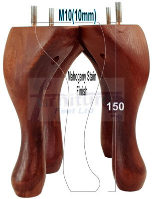L&F Queen Anne Wooden Legs 150mm Mahogany Stain High Set Of 4 Replacement Furniture Feet Chairs Sofas Footstools M10 (10mm) - image 1