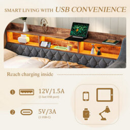 Btm 3Ft Velvet Daybed 90X190Cm, Led Ambience, Usb-C Charging, Storage, Metal-Wood Frame, Grey - thumbnail 4