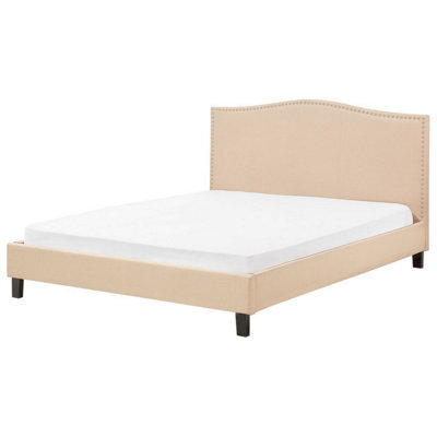 Beliani Bed Fabric Montpellier 180 X 200 Cm (Eu Super King) Beige - image 1