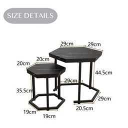 Nesting Of 2 Tables Marble Effect Mdf Top Metal Frame Side End Nested Tables - Black Marble - thumbnail 2