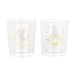 Iridescent Sun & Moon Votive Candle Holders - Gold Foil, Color-Shift Glow - thumbnail 2