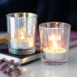 Iridescent Sun & Moon Votive Candle Holders - Gold Foil, Color-Shift Glow